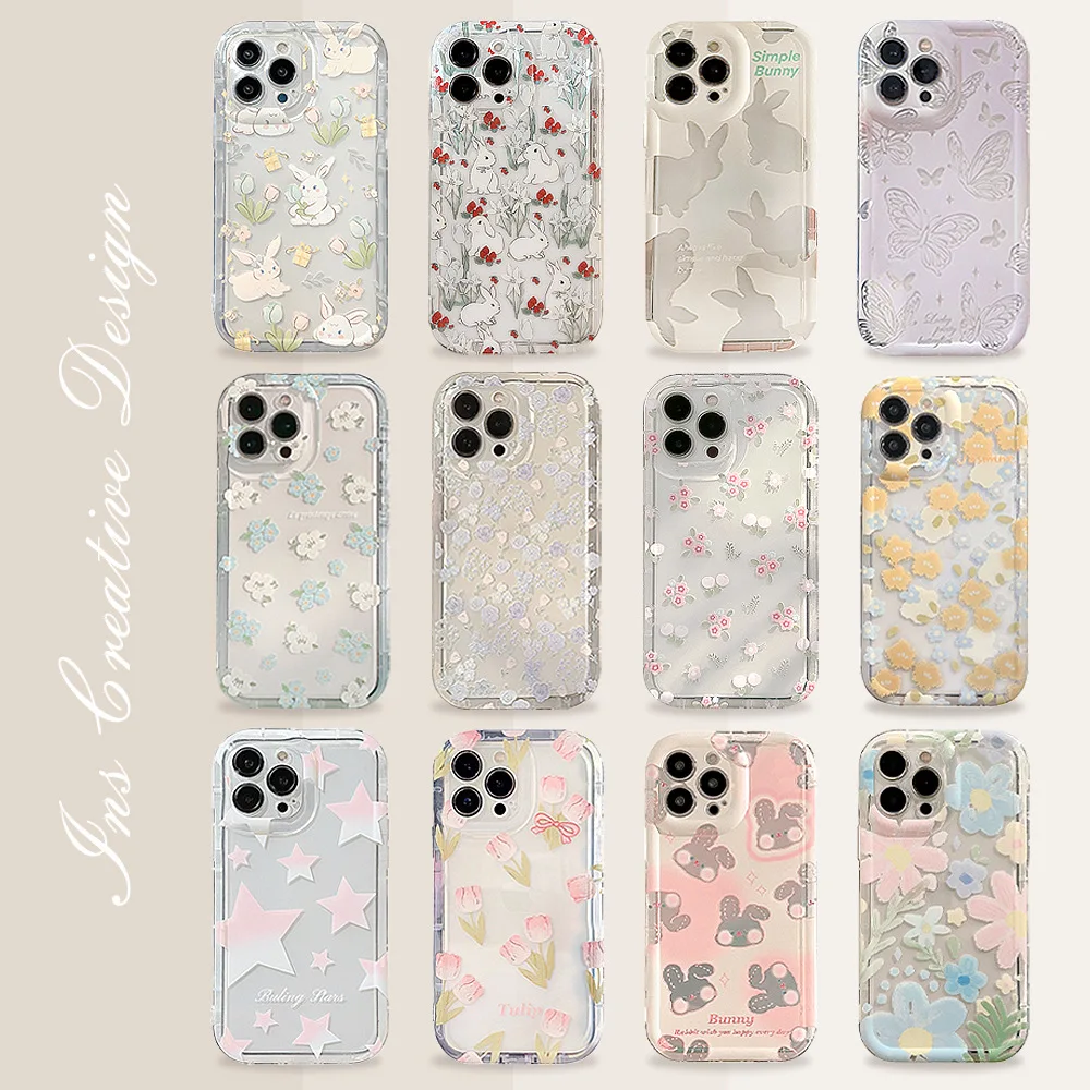 Cute Cartoon Bunny Flower Tran - Phone Cases Cute Iphone 13 评论和价格