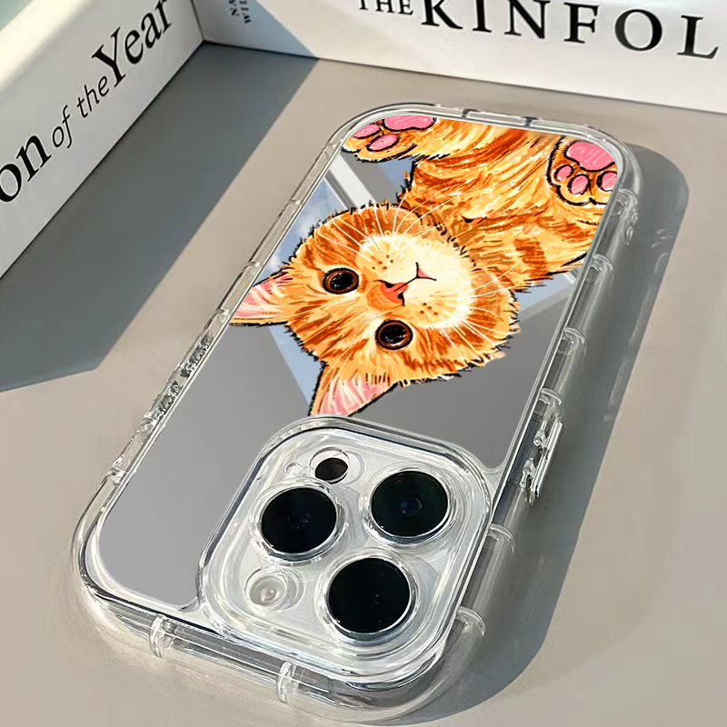 Cartoon Cute Orange Cat Mirror - Phone Cases Orange 评论和价格