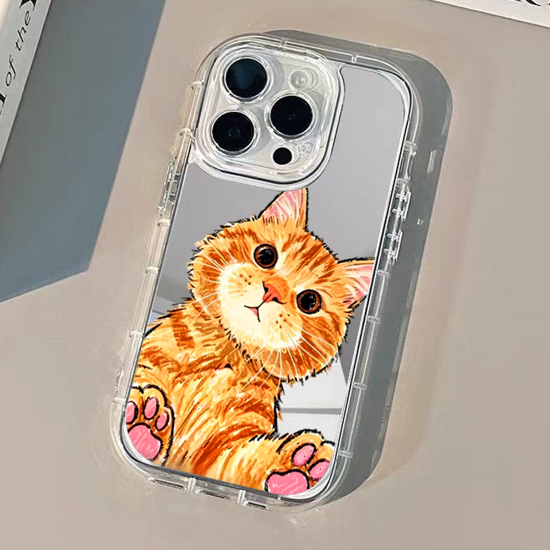 Cartoon Cute Orange Cat Mirror - Phone Cases Orange 评论和价格