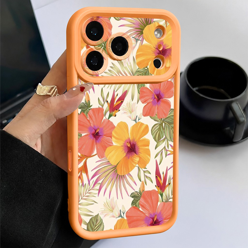 Orange Flower Pattern TPU Phon - Phone Cases Orange 评论和价格