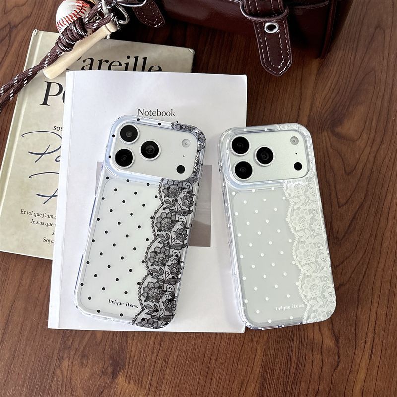 Ins Polka Dots Lace White Blac - Phone Cases Kawaii 评论和价格