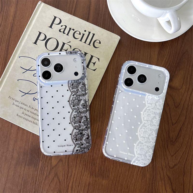 Ins Polka Dots Lace White Blac - Phone Cases Kawaii 评论和价格
