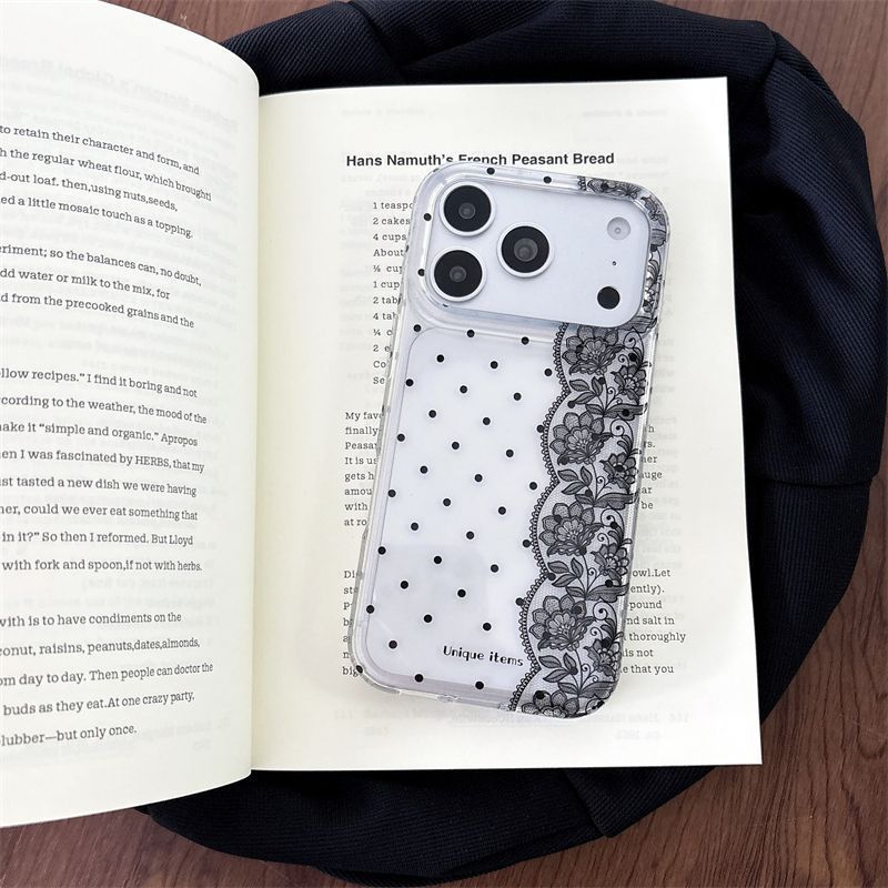 Ins Polka Dots Lace White Blac - Phone Cases Kawaii 评论和价格